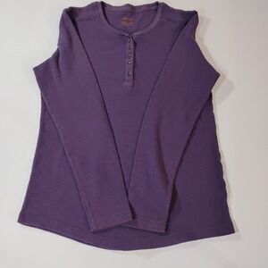 Northcrest Classic Women's Large Purple Henley Thermal Long Sleeve Tee Shirt
